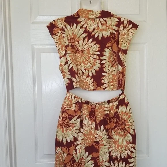 Free People Shasta Print Corduroy Shortsleeve Jumpsuit Floral Back Out Cutout - Picture 11 of 17